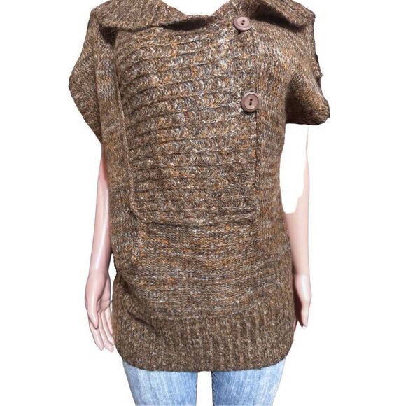 Pulp short sleeve wide placket coffee bean jumper knit pullover sweater M - Picture 5 of 7